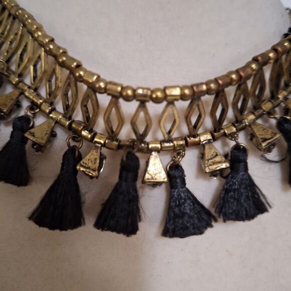 A Women's Choker Collar Necklace Egyptian Tassel Rhinestone Steampunk Gold Tone - Picture 6 of 11